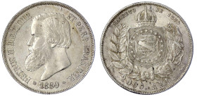 Ausländische Münzen und Medaillen
Brasilien
Pedro II., 1831-1889
2000 Reis 1889. vorzüglich, kl. Randfehler. Krause/Mishler 485.
