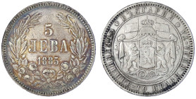 Ausländische Münzen und Medaillen
Bulgarien
Alexander I. als Prinz, 1879-1886
5 Lewa 1885. sehr schön. Krause/Mishler 7.