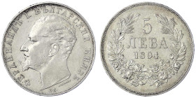 Ausländische Münzen und Medaillen
Bulgarien
Ferdinand I., 1887-1918
5 Leva 1894. gutes sehr schön. Krause/Mishler 18.