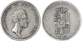 Ausländische Münzen und Medaillen
Dänemark
Frederik VI., 1808-1839
Rigsbankdaler 1813. sehr schön. Hede 24B. Sieg 26.2.