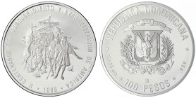 Ausländische Münzen und Medaillen
Dominikanische Republik
100 Pesos 5 Unzen Silber 1989. Kolumbus mit Gefährten, 155.53 g, 65 mm. Auflage 1500 Ex. I...