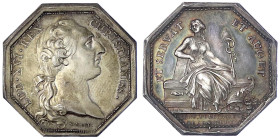 Ausländische Münzen und Medaillen
Frankreich
Ludwig XVI., 1774-1793
Achteckige Silbermedaille 1786 von Gatteaux und Duvivier. A.d. Pariser Börse. 3...
