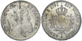 Ausländische Münzen und Medaillen
Frankreich
Ludwig XVI., 1774-1793
Ecu aux branches d olivier 1791 A, Paris Mmz. Schwan. fast Stempelglanz, von po...