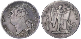 Ausländische Münzen und Medaillen
Frankreich
Ludwig XVI., 1774-1793
Ecu de 6 livres 1792 A, Paris. fast sehr schön, kl. Kratzer und Randfehler. Gad...
