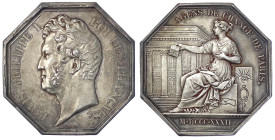 Ausländische Münzen und Medaillen
Frankreich
Louis Philippe I., 1830-1848
Achteckige Silbermedaille 1832 von Barre. A.d. Pariser Börse. 36 mm; 21,9...