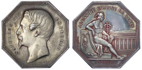 Ausländische Münzen und Medaillen
Frankreich
Napoleon III., 1852-1870
Achteckige Silbermedaille 1853 von Caque. Agens de Change de Paris. 36 mm; 21...