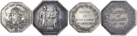 Ausländische Münzen und Medaillen
Frankreich
Lots
2 achteckige Silberjetons: Banque de France (37 mm; 25,27 g); Baron de Höpken (31 mm; 14,19 g). b...