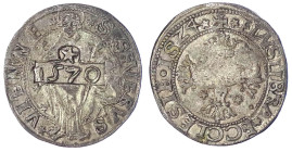 Ausländische Münzen und Medaillen
Frankreich-Vienne
Domkapitel
Versilberte Kupfermarke 1524 mit dem Bild des Hl. Severus. Gegengestempelt 1570. seh...