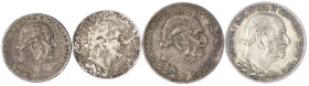 Ausländische Münzen und Medaillen
Montenegro
Nikolaus I., 1860-1918
4 Silbermünzen: Perper 1909, 1912, 2 Perpera 1910, 1914. alle sehr schön