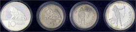 Ausländische Münzen und Medaillen
Namibia
Set: 4 Probemünzen zur Unabhängigkeit in Mark und Dollar 1990: 1 Mark 1990/Löwe, darunter Wert. Rs. Wappen...