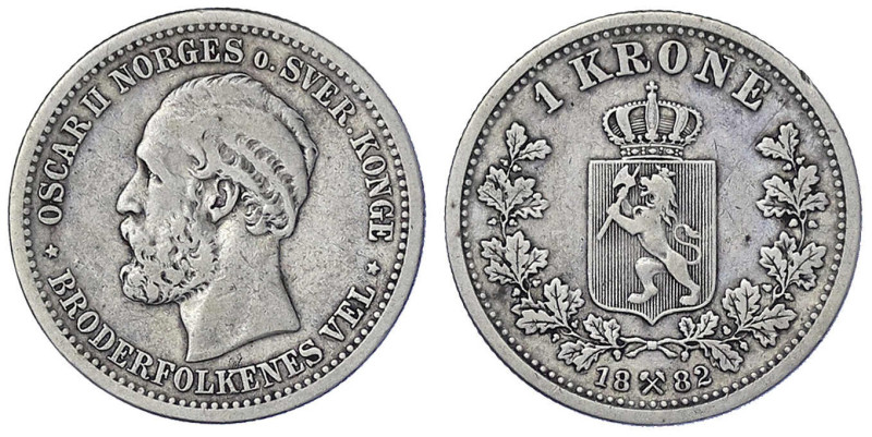 Ausländische Münzen und Medaillen
Norwegen
Oskar II., 1872-1905
Krone 1882, K...