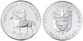Ausländische Münzen und Medaillen
Panama
Republik, seit 1903
20 Balboas Großsilbermünze 1980. 150. Todestag von Simon Bolivar. 119,96 g. 500/1000 S...