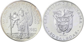 Ausländische Münzen und Medaillen
Panama
Republik, seit 1903
20 Balboas Großsilbermünze 1982. Vasco Nunez de Balboa mit Flagge im Golf von San Migu...