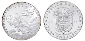 Ausländische Münzen und Medaillen
Panama
Republik, seit 1903
25.00 V.N. Balboas (5 Unzen Silbermünze) 1988. Richthofen beim Luftkampf. In Kapsel. P...