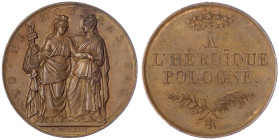 Ausländische Münzen und Medaillen
Polen
Revolution, 1830-1831
Französ. Bronzemedaille 1831 von Barré. Auf die Helden von Polen. 51 mm. vorzüglich, ...