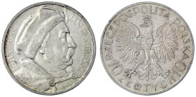 Ausländische Münzen und Medaillen
Polen
Zweite Republik, 1923-1939
10 Zlotych 1933, Sobieski. vorzüglich. Parchimowicz 121.
