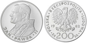 Ausländische Münzen und Medaillen
Polen
Volksrepublik Polen, 1952-1989
200 Zlotych Silber 1982, Johannes Paul II. Polierte Platte, selten. Fischer ...