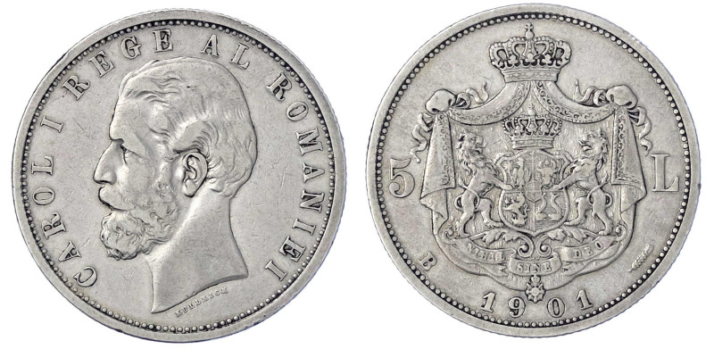 Ausländische Münzen und Medaillen
Rumänien
Carl I., 1866-1914
5 Lei 1901 B. f...