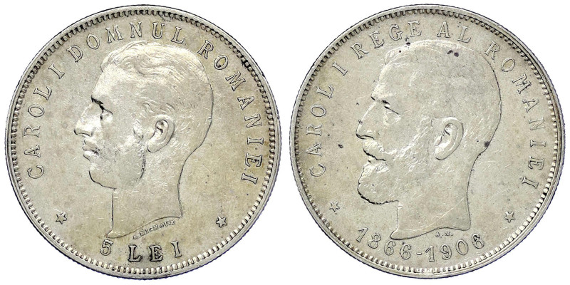 Ausländische Münzen und Medaillen
Rumänien
Carl I., 1866-1914
5 Lei 1906. Reg...