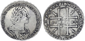 Ausländische Münzen und Medaillen
Russland
Peter I. der Große, 1689-1725
Rubel 1725, Moskau, Roter Münzhof. Variante mit "РƔбЛЬ". 27,83 g. sehr sch...