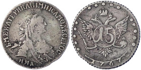 Ausländische Münzen und Medaillen
Russland
Katharina II., 1762-1796
15 Kopeken 1767, Moskau (Roter Münzhof). meist sehr sehr schön. Bitkin 162.