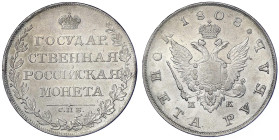 Ausländische Münzen und Medaillen
Russland
Alexander I., 1801-1825
Rubel 1808 MK, St. Petersburg. vorzüglich, leichte Prägeschwäche. Bitkin 72....