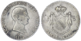Altdeutsche Münzen und Medaillen
Baden-Durlach
Ludwig, 1818-1830
Kronentaler 1819 WD. Mit Punkt über Bindestrich. gutes sehr schön, min. justiert u...