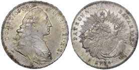 Altdeutsche Münzen und Medaillen
Bayern
Maximilian III. Joseph, 1745-1777
1/2 Madonnentaler 1774. fast Stempelglanz, min. justiert, Prachtexemplar ...