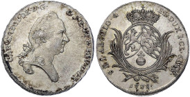 Altdeutsche Münzen und Medaillen
Bayern
Karl Theodor, 1777-1799
1/2 Konventionstaler 1778. 13,98 g. fast Stempelglanz, Prachtexemplar, sehr selten ...