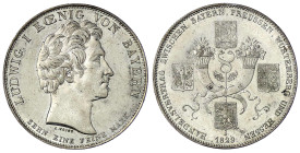 Altdeutsche Münzen und Medaillen
Bayern
Ludwig I., 1825-1848
Geschichtstaler 1829. Handelsvertrag. vorzüglich/Stempelglanz, aus Erstabschlag. Jaege...