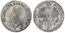 Altdeutsche Münzen und Medaillen
Brandenburg-Preußen
Friedrich II., 1740-1786
18 Gröscher 1752 E, Königsberg, mit S am Armabschnitt. sehr schön/vor...