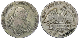 Altdeutsche Münzen und Medaillen
Brandenburg-Preußen
Friedrich Wilhelm II., 1786-1797
Reichstaler 1790 A, Berlin. fast sehr schön. Jaeger 23. Daven...