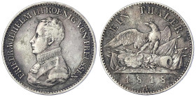 Altdeutsche Münzen und Medaillen
Brandenburg-Preußen
Friedrich Wilhelm III., 1797-1840
Taler 1818 A, Berlin. fast sehr schön. Jaeger 37. Thun 246. ...