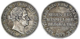 Altdeutsche Münzen und Medaillen
Brandenburg-Preußen
Friedrich Wilhelm III., 1797-1840
Ausbeutetaler 1837 A. gutes sehr schön, kl. Randfehler. Jaeg...