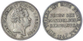 Altdeutsche Münzen und Medaillen
Brandenburg-Preußen
Friedrich Wilhelm IV., 1840-1861
Ausbeutetaler 1841 A. Einjahres-Typ. sehr schön. Jaeger 70. T...