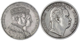 Altdeutsche Münzen und Medaillen
Brandenburg-Preußen
Wilhelm I., 1861-1888
2 Stück: Krönungstaler 1861 A, Siegestaler 1866 A. beide sehr schön. AKS...