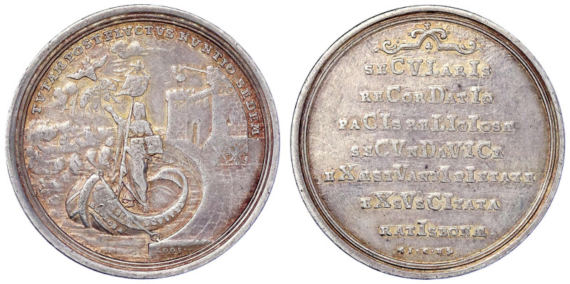 Altdeutsche Münzen und Medaillen
Regensburg-Stadt
Silbermedaille von Loos 1755...