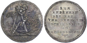 Altdeutsche Münzen und Medaillen
Regensburg-Stadt
Silbermedaille (1/3 Konventionstaler) 1788, "Zum Andenken des Frei- und Freudenschiessens in Regen...