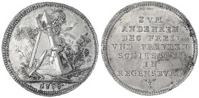 Altdeutsche Münzen und Medaillen
Regensburg-Stadt
Silbermedaille (1/3 Konventionstaler) 1788, "Zum Andenken des Frei- und Freudenschiessens in Regen...