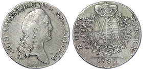 Altdeutsche Münzen und Medaillen
Sachsen-Albertinische Linie
Friedrich August III., 1763-1806
Konventionstaler 1783 IEC. sehr schön, kl. Randfehler...