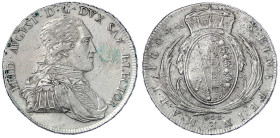 Altdeutsche Münzen und Medaillen
Sachsen-Albertinische Linie
Friedrich August III., 1763-1806
Konventionstaler 1805 SGH. sehr schön, weggekratzte L...
