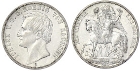 Altdeutsche Münzen und Medaillen
Sachsen-Albertinische Linie
Johann, 1854-1873
Siegestaler 1871 B. vorzüglich, kl. Kratzer. Jaeger 132. Thun 351. A...