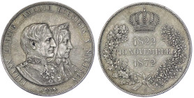 Altdeutsche Münzen und Medaillen
Sachsen-Albertinische Linie
Johann, 1854-1873
Vereinsdoppeltaler 1872 B. Zur goldenen Hochzeit/Johann und Amalie. ...