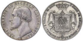 Altdeutsche Münzen und Medaillen
Sachsen-Coburg-Gotha
Ernst II., 1844-1893
Doppeltaler 1854 F. vorzüglich, selten. Jaeger 288. Thun 499. AKS 99.