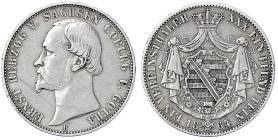 Altdeutsche Münzen und Medaillen
Sachsen-Coburg-Gotha
Ernst II., 1844-1893
Vereinstaler 1864 B. sehr schön, Kratzer. Jaeger 296. Thun 369. AKS 103....