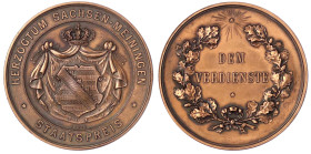 Altdeutsche Münzen und Medaillen
Sachsen-Meiningen
Georg II., 1866-1914
Bronze-Staatspreismedaille o.J. von Apell. 42 mm. vorzüglich, zaponiert