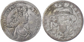 Altdeutsche Münzen und Medaillen
Schleswig-Holstein-Gottorp
Christian Albrecht, 1659-1694
2/3 Taler (Gulden) 1683 CR, Plön. sehr schön, übl. leicht...