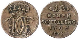 Altdeutsche Münzen und Medaillen
Schleswig-Holstein-Gottorp
Karl Friedrich, 1702-1739
1/12 Schilling 1706, Tönning. gutes sehr schön, kl. Druckstel...