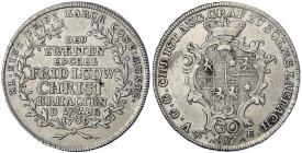Altdeutsche Münzen und Medaillen
Solms-Laubach
Christian August, 1738-1784
30 Kreuzer 1769, Wertheim. Auf die Geburt seines zweiten Enkels Friedric...