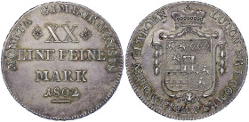 Altdeutsche Münzen und Medaillen
Wallmoden-Gimborn
Johann Ludwig, 1782-1806
1/2 Konventionstaler 1802. fast Stempelglanz, Prachtexemplar mit feiner...